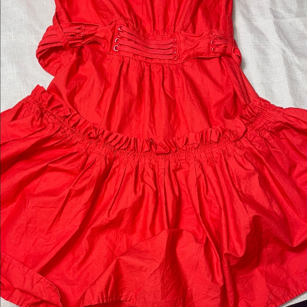 Red Ruffled Button-Up Dress - Picture 6 of 6